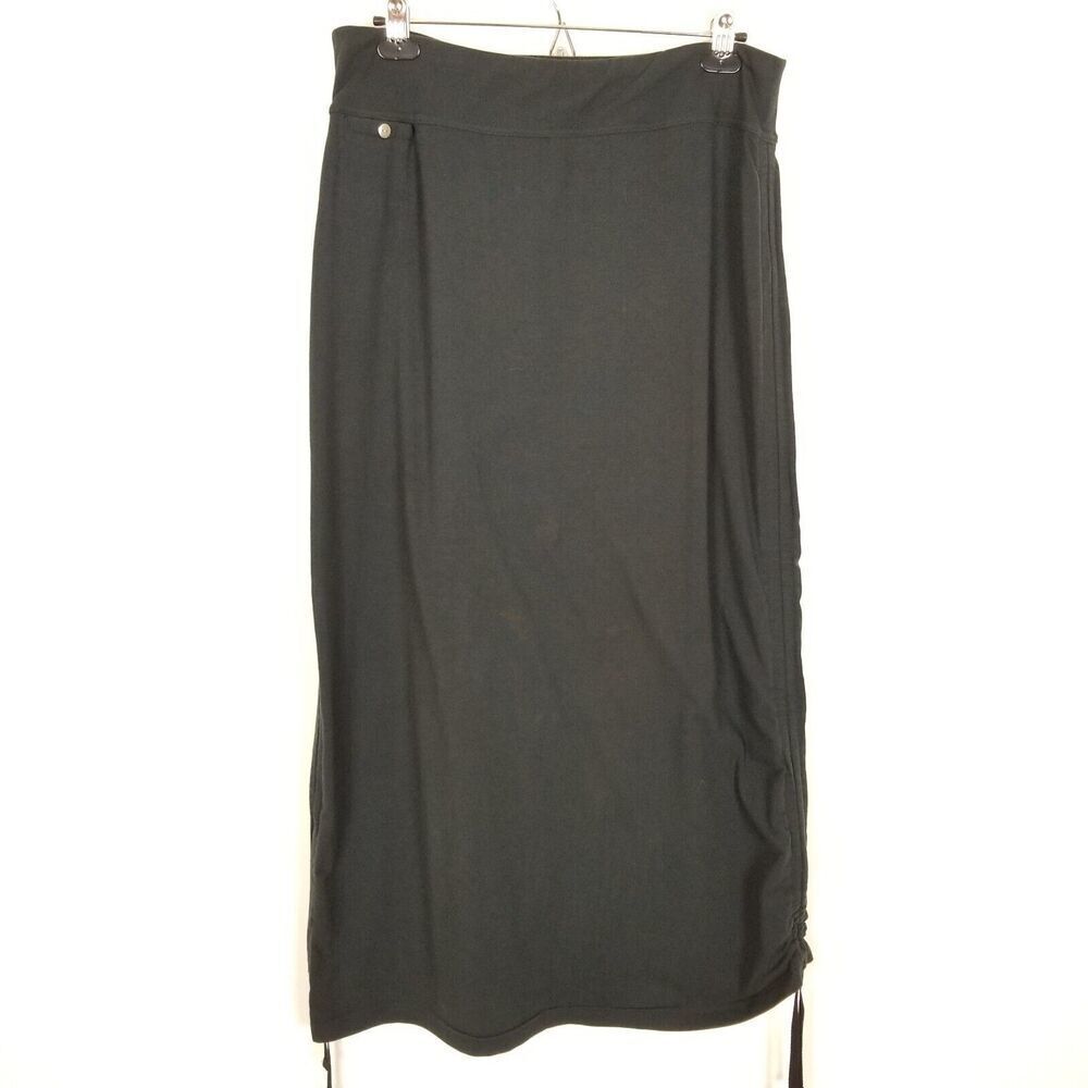 Merrell Select Wick Women Draped Side Maxi Skirt Size‎ L Black Athletic Casual